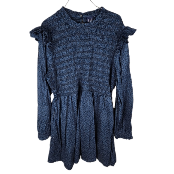 GAP | smocked long sleeve ruffle floral mini dress with pockets - Picture 1 of 10